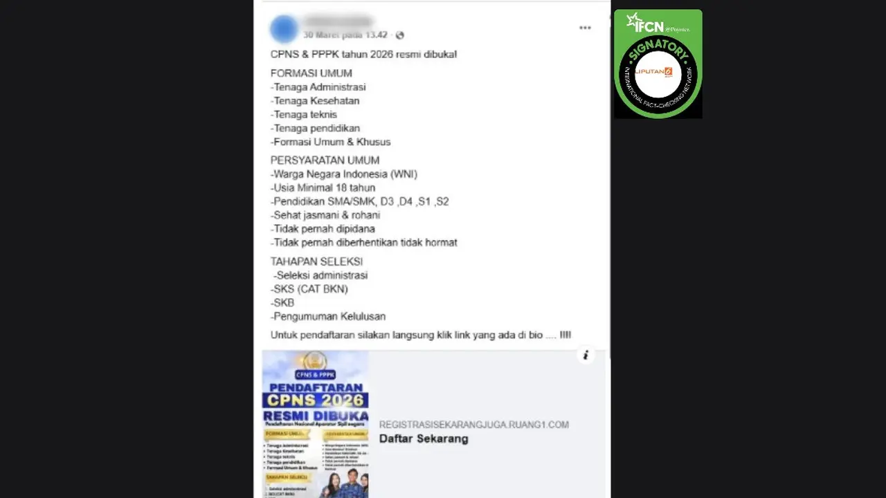 Cek Fakta Liputan6.com mendapati klaim link pendaftaran CPNS dan PPPK 2026.