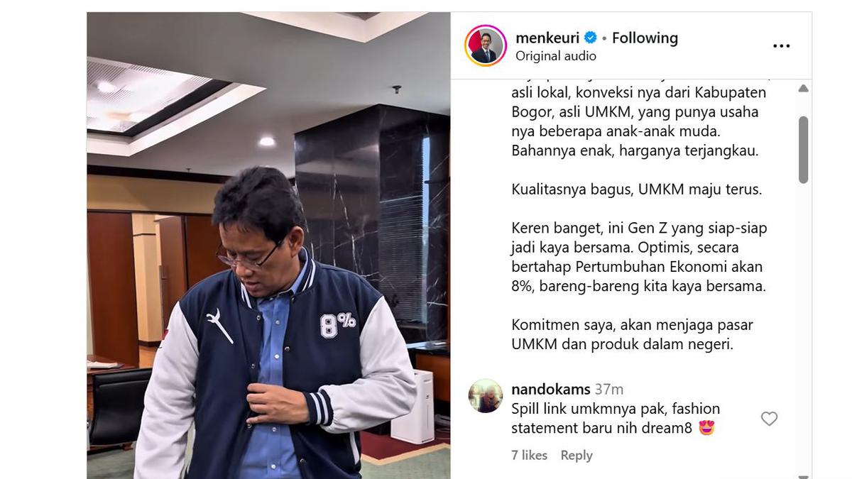 Menkeu Purbaya Pamer Jaket Dream 8 Buatan Lokal, Kode Keras Pertumbuhan Ekonomi?