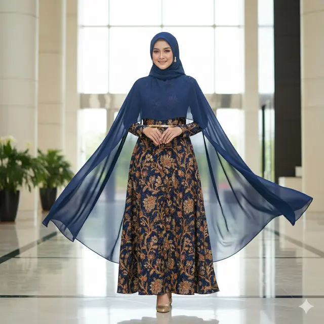 Model Gamis Terbaru Batik Kombinasi Sifon