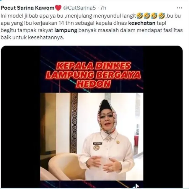 Kadinkes Lampung Suka Pamer Barang Mewah, Warganet Soroti Model Hijabny dan Kualitas Layanan Kesehatan