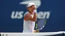 Janice Tjen dari Indonesia bereaksi setelah mencetak poin melawan Veronika Kudermetova dari Rusia selama babak pertama turnamen grand slam US Open 2025, Minggu 24 Agustus 2025, di New York, Amerika Serikat. (AP Photo/Frank Franklin II)