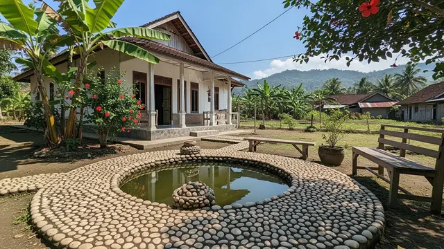 Desain Rumah Desa dengan Batu Terapi Kaki Depan Teras