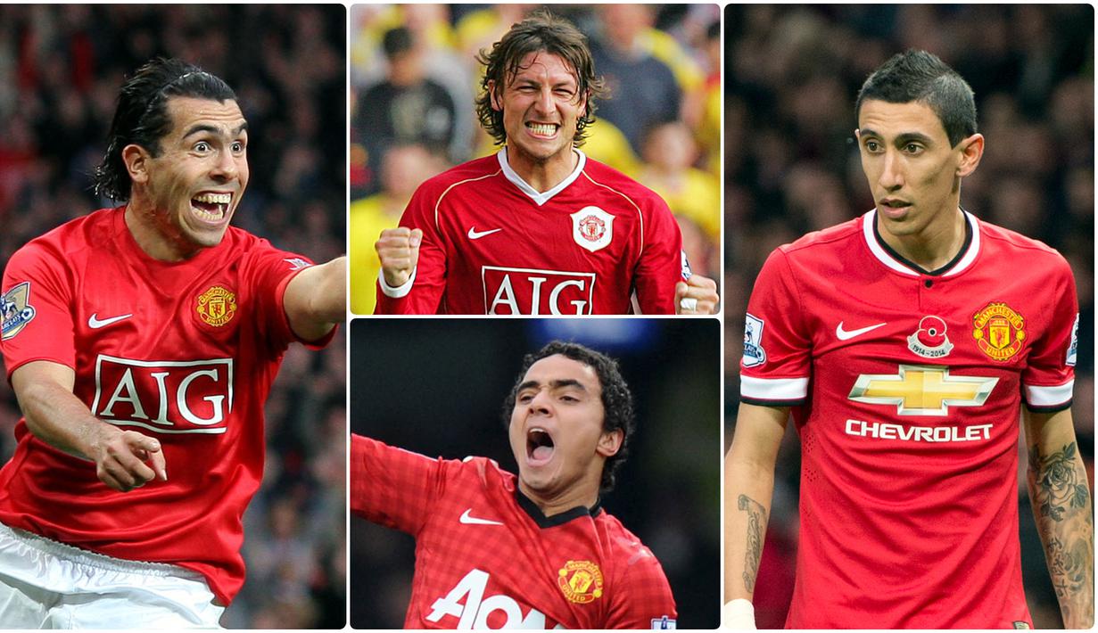 Sejarah mencatat Manchester United menjadi klub yang doyang merekrut pemain asal Amerika Latin di era kepemimpinan Sir Alex Ferguson. Carlos Tevez, Veron hingga Angel Di Maria pernah berseragan The Red Devils. Berikut pemain Manchester United asal Amerika Latin. (Kolase foto AFP)
