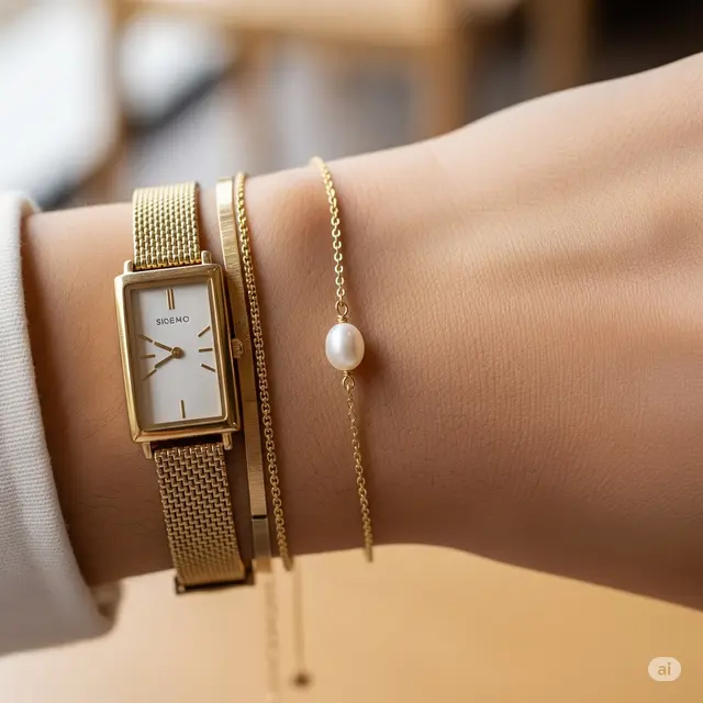 Gelang Rantai Tipis + Liontin Mutiara