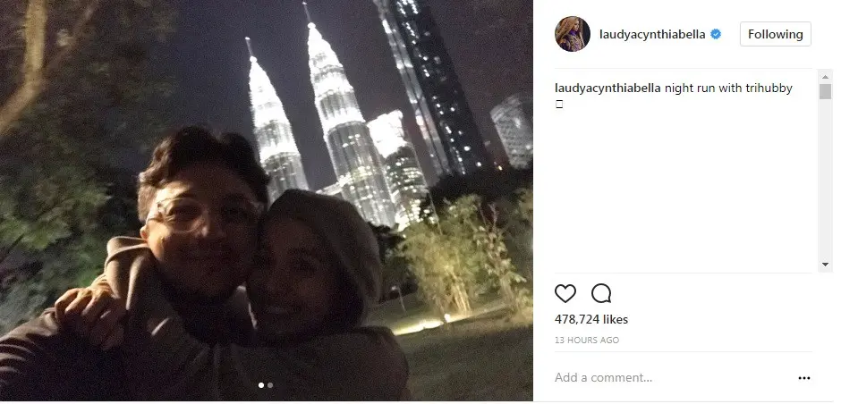 Laudya Cynthia Bella temani sang suami lari malam hari (Foto: Instagram)
