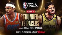 Link siaran langsung game 6 NBA Finals 2025 Thunder vs Pacers di Vidio. Saksikan game ke 6 dari lanjutan NBA Finals 2025 antara Thunder vs Pacers di Gainbridge Fieldhouse hanya di layanan OTT Vidio. (sum. doc. vidio.com)