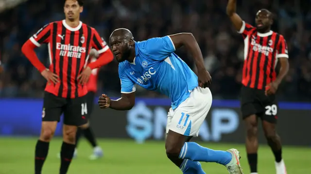 Selebrasi Romelu Lukaku saat menjebol gawang AC Milan di laga Liga Italia