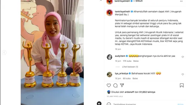 Kocak, Tantri Kotak Pamer Raih Penghargaan Anugerah Menjadi Ibu dengan Banyak Kategori Lucu. (instagram.com/tantrisyalindri)