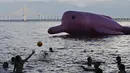 Lumba-lumba karet raksasa tersebut merupakan salah satu bentuk kampanye konservasi "Red Alert" untuk mengentikan pembunuhan mamalia laut tersebut, Minggu (27/7/14). (REUTERS/Bruno Kelly)