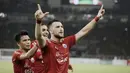 Striker Persija Jakarta, Marko Simic, melakukan selebrasi usai mencetak gol ke gawang Arema FC pada laga Liga 1 di SUGBK, Jakarta, Sabtu (31/3/2018). Babak pertama berakhir imbang 1-1. (Bola.com/M Iqbal Ichsan)