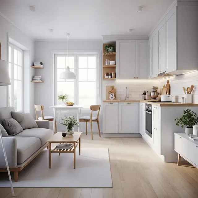 Desain Rumah Kecil Type 45 Skandinavian 1 Lantai dengan Dapur Terbuka (Image by Gemini AI)