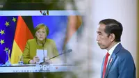 Presiden Jokowi dan Kanselir Angela Merkel melakukan Pertemuan Bilateral secara virtual. (Foto: Muchlis Jr - Biro Pers Sekretariat Presiden)
