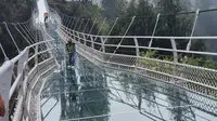 Proses uji coba jembatan kaca Seruni Poin di kawasan Bromo Probolinggo (Istimewa)