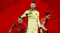 Ilustrasi - Phil Jones, David De Gea, Anthony Martial (Bola.com/Adreanus Titus)