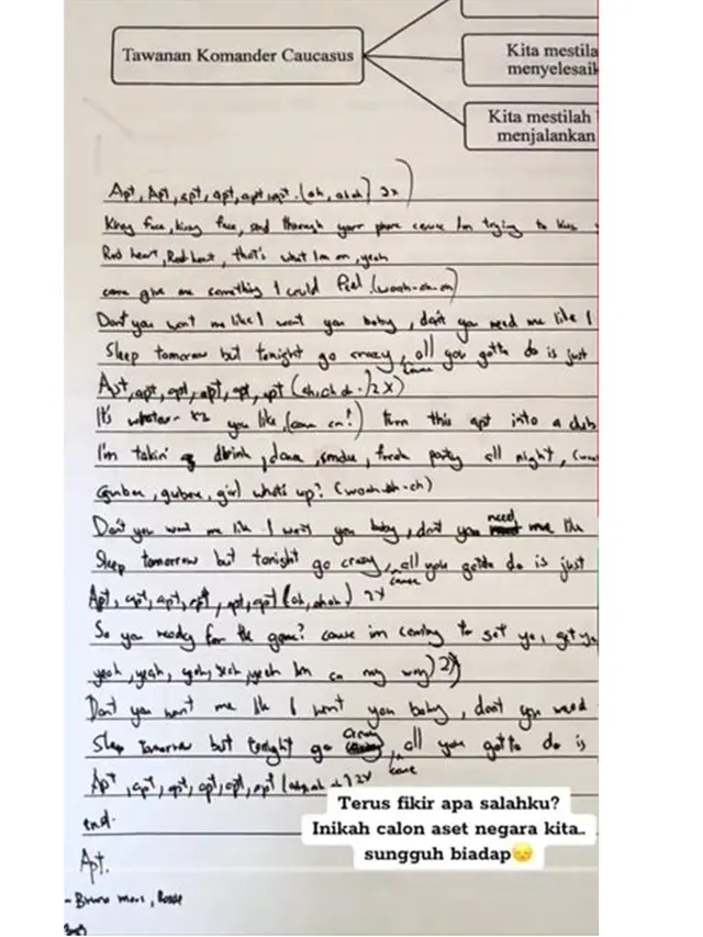 Siswa Ini Isi Kertas Ujian dengan Lirik Lagu 'APT' Alih-alih Esai, Bikin Guru Kecewa