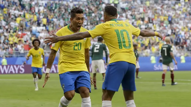 FOTO: Tundukkan Meksiko, Brasil Melaju ke Perempat Final