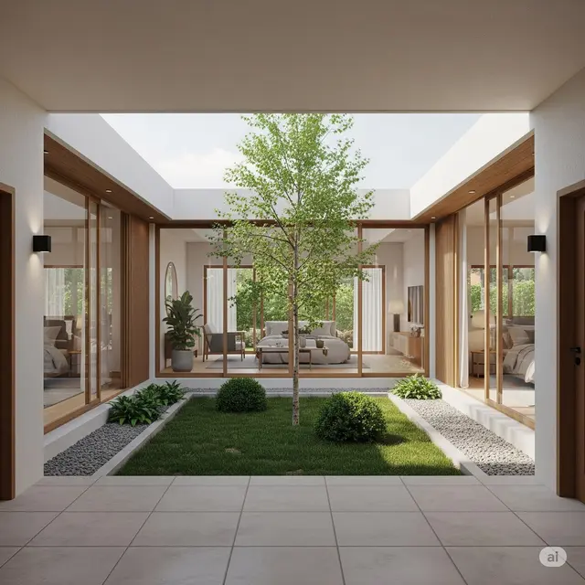 Model Rumah Minimalis Klasik dengan Konsep Courtyard Indoor