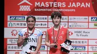 Momen Gregoria Mariska Tunjung (kiri) usai juara Kumamoto Masters Japang 2023. (Dokumentasi PBSI)