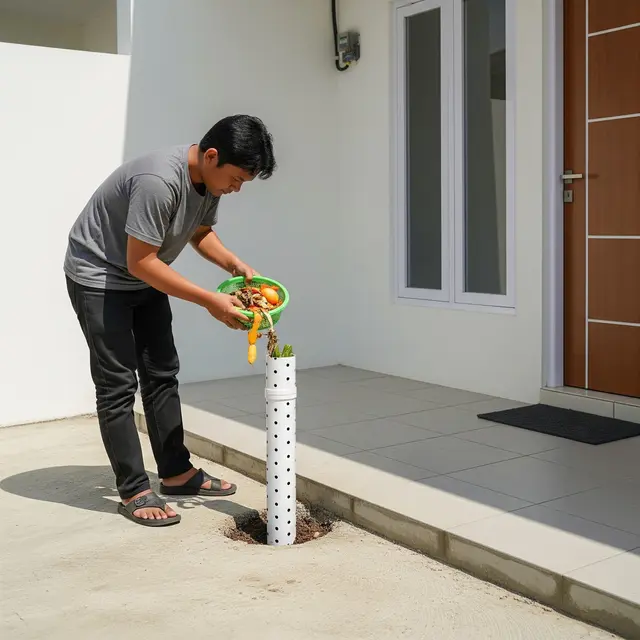 Aplikasi Biopori di Halaman Berlantai Beton (Gemini AI)