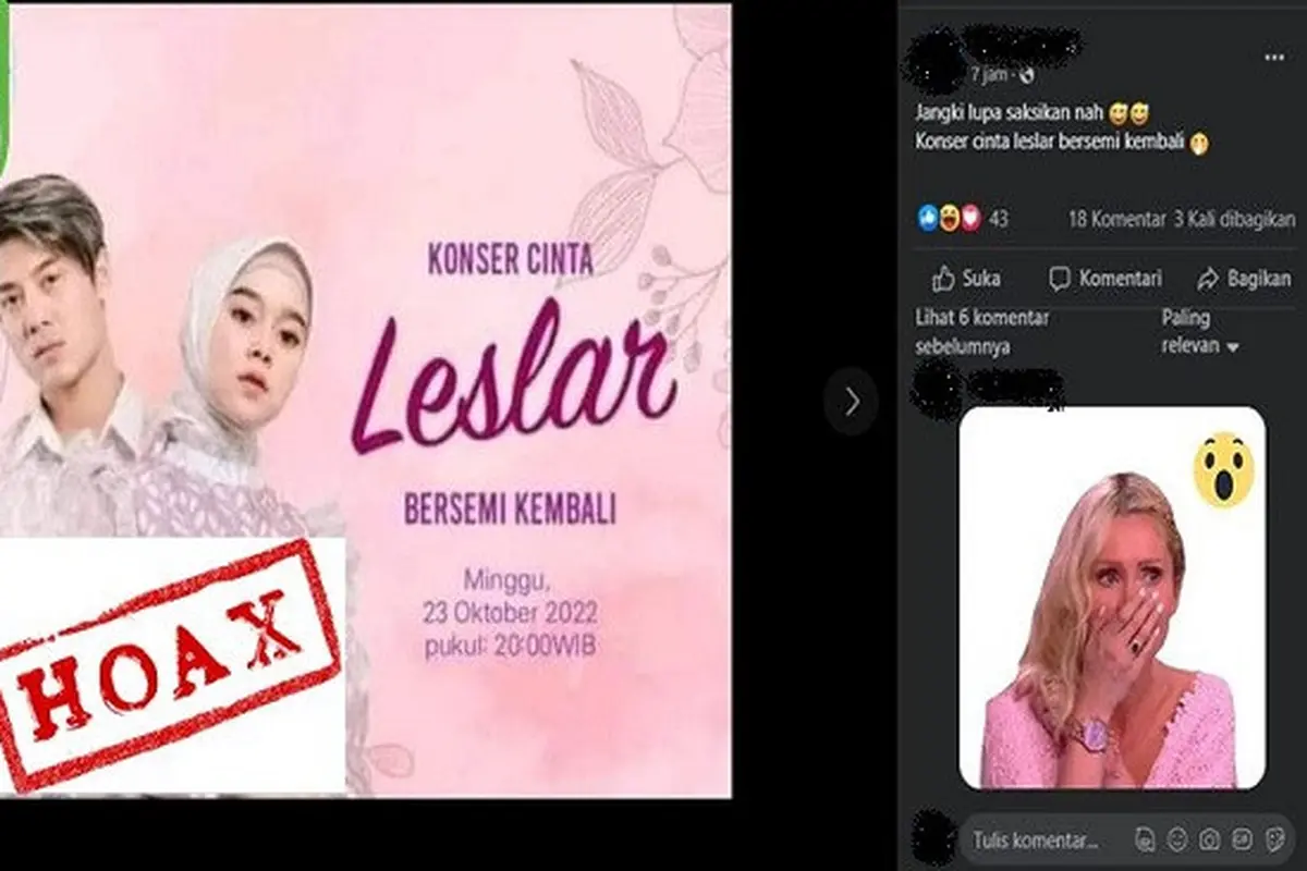 Gambar Tangkapan Layar Kabar Hoaks Indosiar Akan Menggelar Konser Bertajuk Cinta Leslar Bersemi Kembali (sumber: Facebook).