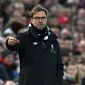 Ekspresi Jurgen Klopp menyaksikan laga Liverpool vs Arsenal, Minggu (5/3/2017). (PAUL ELLIS / AFP)