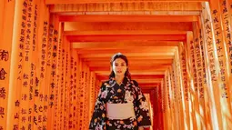 Nikita Mirzani mengajak dua putranya liburan ke Jepang. Jalan-jalan di Kyoto, Niki mengunjungi Kuil Fushimi Inari dan berfoto di sana. Bintang film 'Comic 8' itu tampil menawan dan kalem memakai kimono hitam dengan motif bunga-bunga. (Liputan6.com/IG/@nikitamirzanimawardi_172)