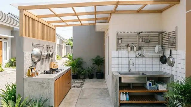 Dapur Outdoor Terpisah dengan Area Cuci