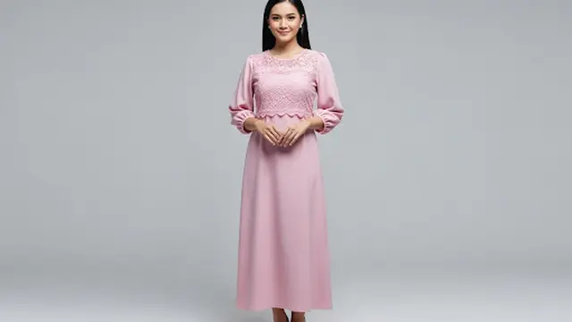 Dress Pink Brokat Kombinasi Polos Girly