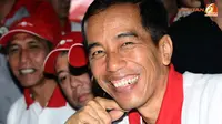 Senyum lebar Jokowi. (Liputan6.com/Helmi Fithriansyah)