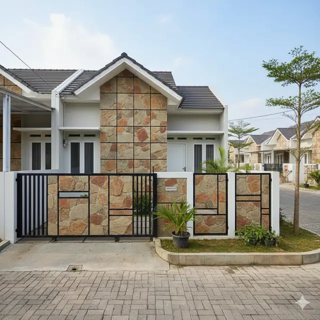 Gambar Rumah Minimalis Batu Alam dan Pagar Besi