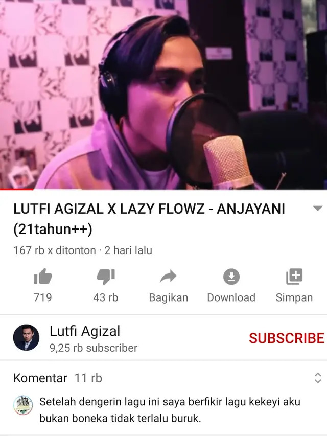 Unggahan Lutfi Agizal. (Foto: YouTube Lutfi Agizal)