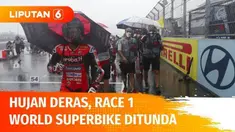 Sirkuit Mandalika diguyur hujan deras hingga menyebabkan lintasan tergenang, penyelenggara menunda race 1 World Superbike, karena dinilai berbahaya bagi pembalap. Jules Cluzel hingga Toprak Razgatlioglu asyik mandi air hujan.