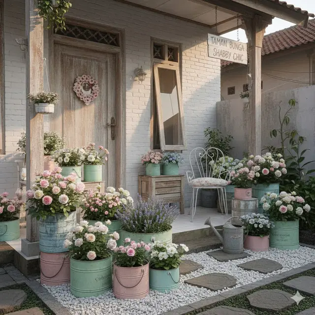 Taman Bunga Bergaya Shabby Chic (Gemini AI)