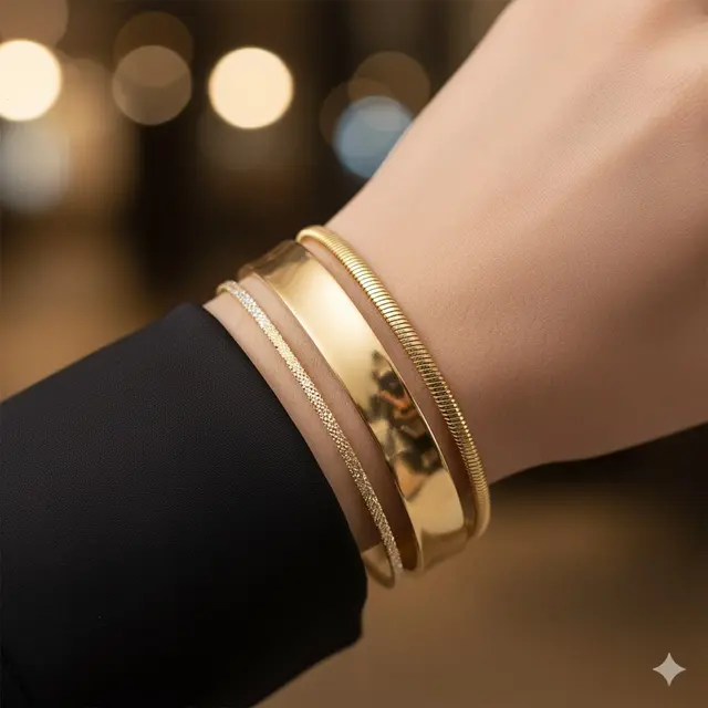 Gelang Emas Kombinasi Tali Ular dan Pasir Cocok untuk Gaya Layering