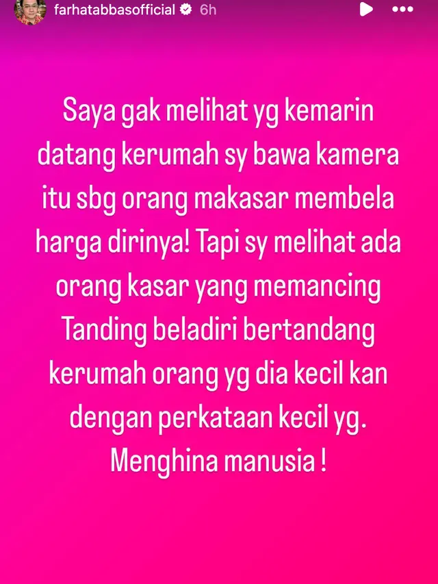 Unggahan Farhat Abbas. (Foto: Dok. Instagram @farhatabbasofficial)