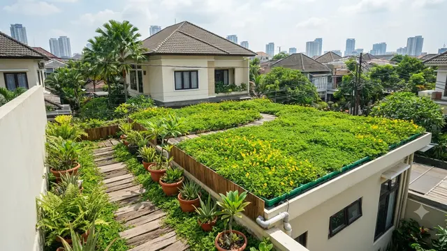 Ide Desain Rumah Rimbun untuk Perumahan Panas yang Teduh dan Tetap Rapi Nyaman Model Pembuatan Taman Atap Mini di Kanopi Belakang