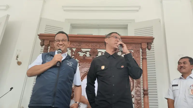 Gubernur DKI Jakarta Anies Baswedan menerima kedatangan Pj Gubernur Heru Budi Hartono, Rabu (12/10/2022).