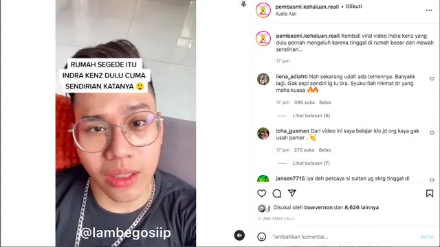 Video Indra Kenz Keluhkan Tinggal Sendiri di Rumah Mewah Viral Lagi