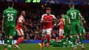 Ekspresi pemain Arsenal, Alex Oxlade-Chamberlain, setelah mencetak gol ke gawang Ludogorets dalam laga Grup A Liga Champions di Stadion Emirates, Kamis (20/10/2016) dini hari WIB. (AFP/Ben Stansall)