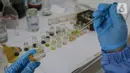 Peneliti melakukan uji lab pada daun ketepeng dan benalu di Pusat Penelitian Kimia LIPI Puspitek, Serpong, Tangerang Selatan, Jumat (8/5/2020). Tahap penelitian anti viral untuk pasien Covid-19 pada daun tersebut secara komputasi aktif menghambat virus Covid-19. (Liputan6.com/Fery Pradolo)