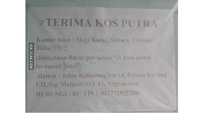 6 Tulisan Nyeleneh Terima Kos Ini Bikin Geleng Kepala