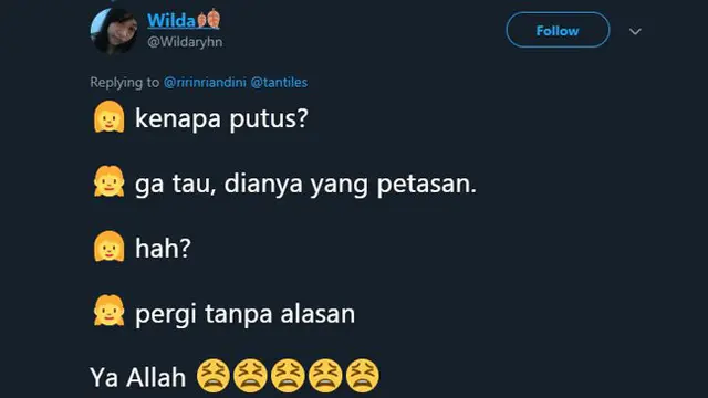 Deretan Twit Kocak 'Kenapa Putus' ala Warganet, Ujungnya Bikin Baper