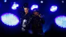 Katy Perry dan Missy Elliott saat berkolaborasi di ajang Super Bowl XLIX Halftime Show di University of Phoenix Stadium, Arizona, Amerika Serikat, Minggu (1/2/2015). (Kirby Lee-USA TODAY Sports)