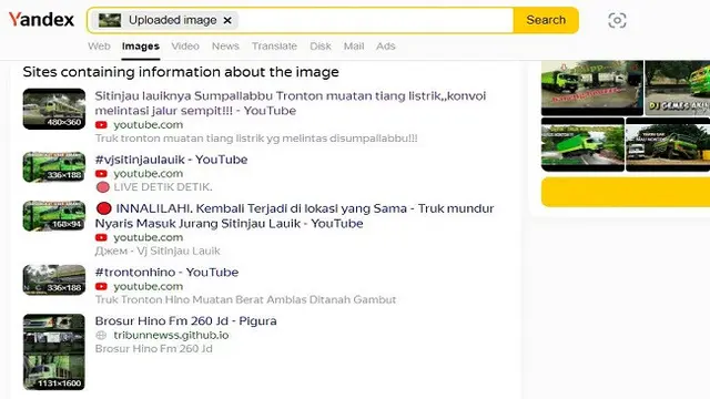 Gambar Tangkapan Layar Penelusuran Foto Menggunakan Situs Yandex.