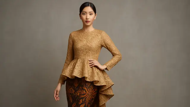 7 Model Dress Batik Peplum Kombinasi Brokat, Bikin Siluet Tubuh Lebih Proporsional