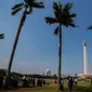 Monas tepat di tengah Lapangan Medan Merdeka, Jakarta Pusat. (Liputan6.com/Angga Yuniar)
