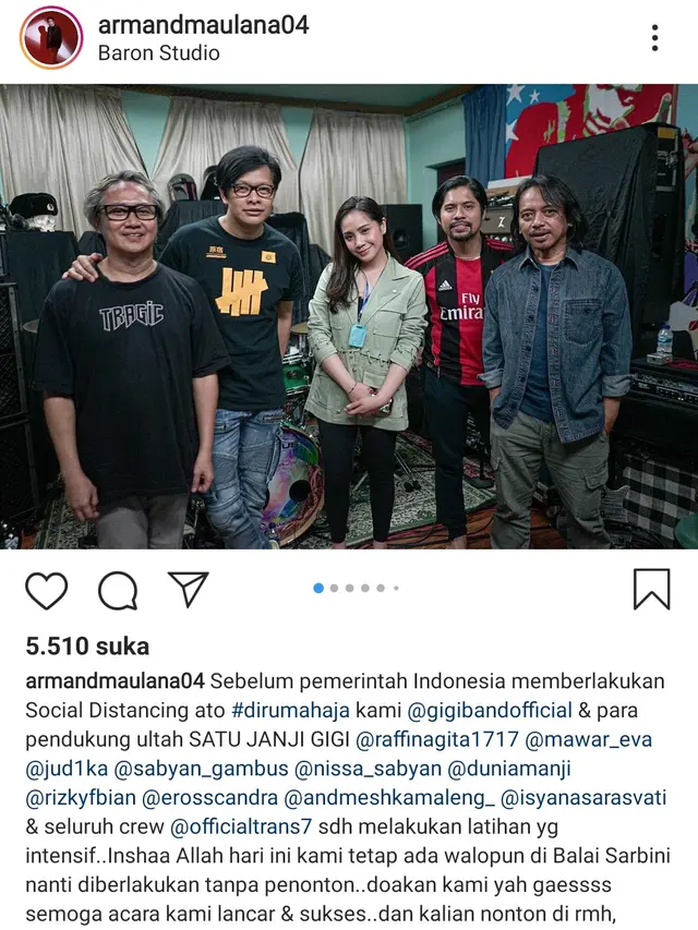 Konser 25 Tahun Gigi Band tanpa penonton (Instagram)