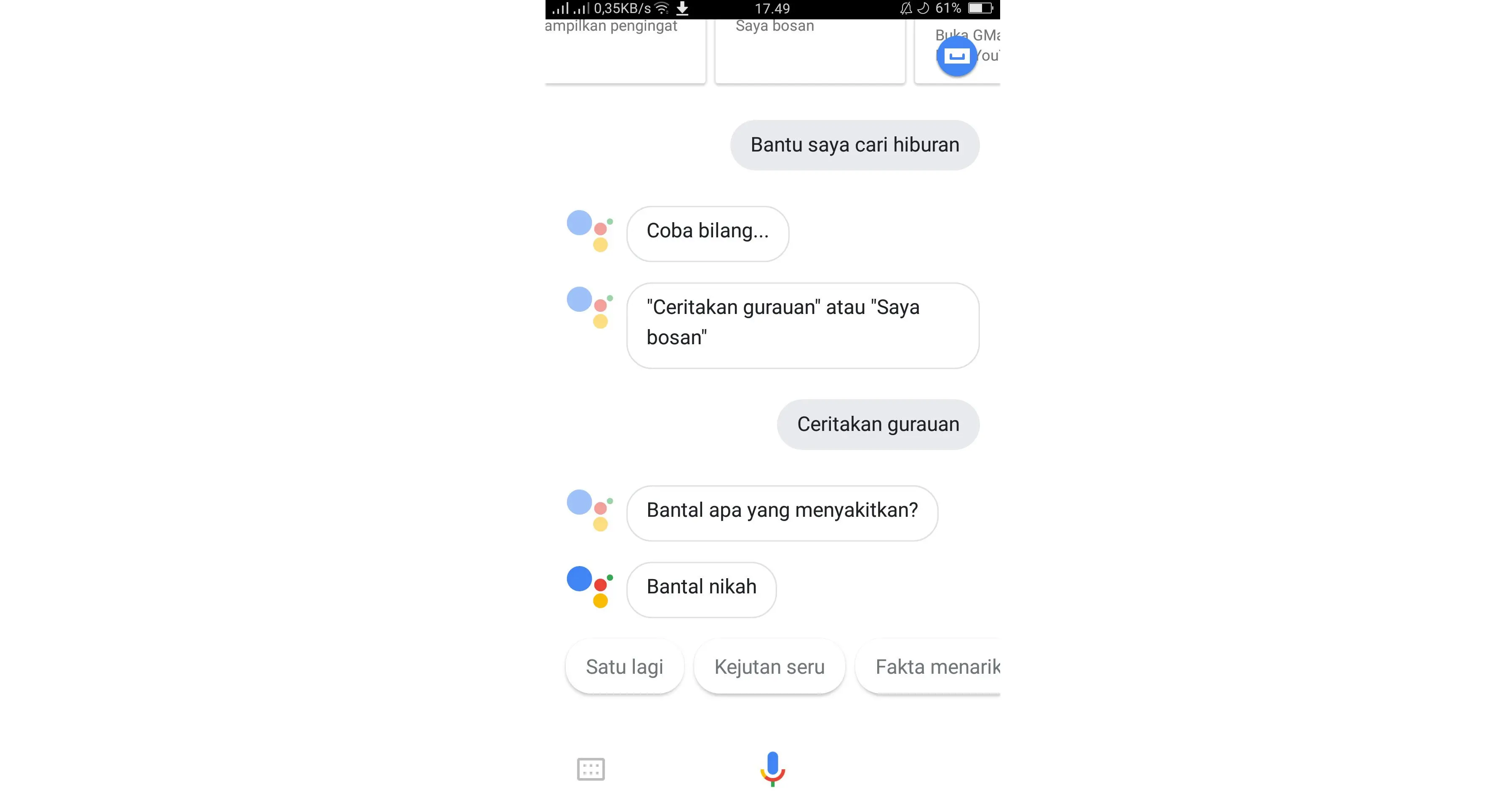 Google Assistant juga bisa mengeluarkan jokes receh (Sumber: Twitter @tandodol)