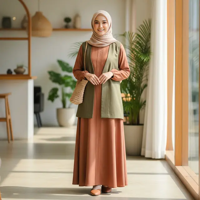 9 Model Gamis Rompi Lepas Tren Lebaran 2026, Tampil Modis di Hari Raya