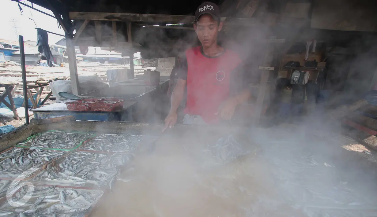 Pekerja membuat ikan asin di Muara Angke, Jakarta, (4/12). Kementerian Perindustrian menyatakan mayoritas industri pengolahan ikan dengan izin usaha kesulitan mendapat bahan baku sehingga utilitas pabrik rata-rata tersisa 40%. (Liputan6.com/Angga Yuniar)